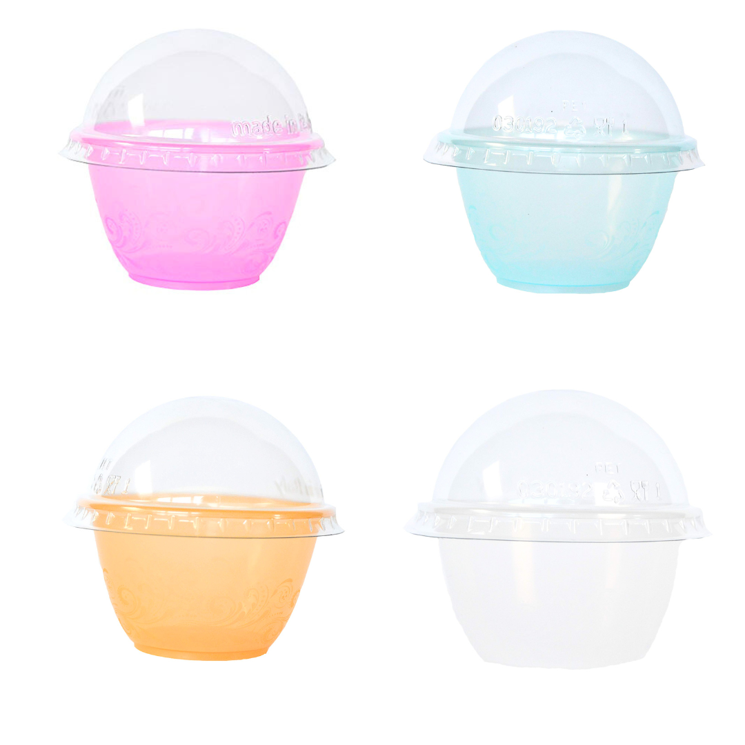 100 pièces petit gobelet 100 cc en plastique transparent + couvercle dôme idéal pour desserts et mousses