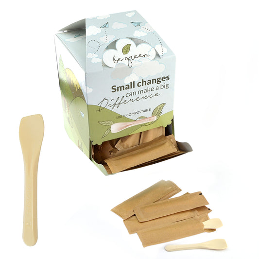 200 cuillères à café beiges emballées individuellement compostables longueur 9 cm idéales pour la crème glacée, le semifreddo, le yaourt