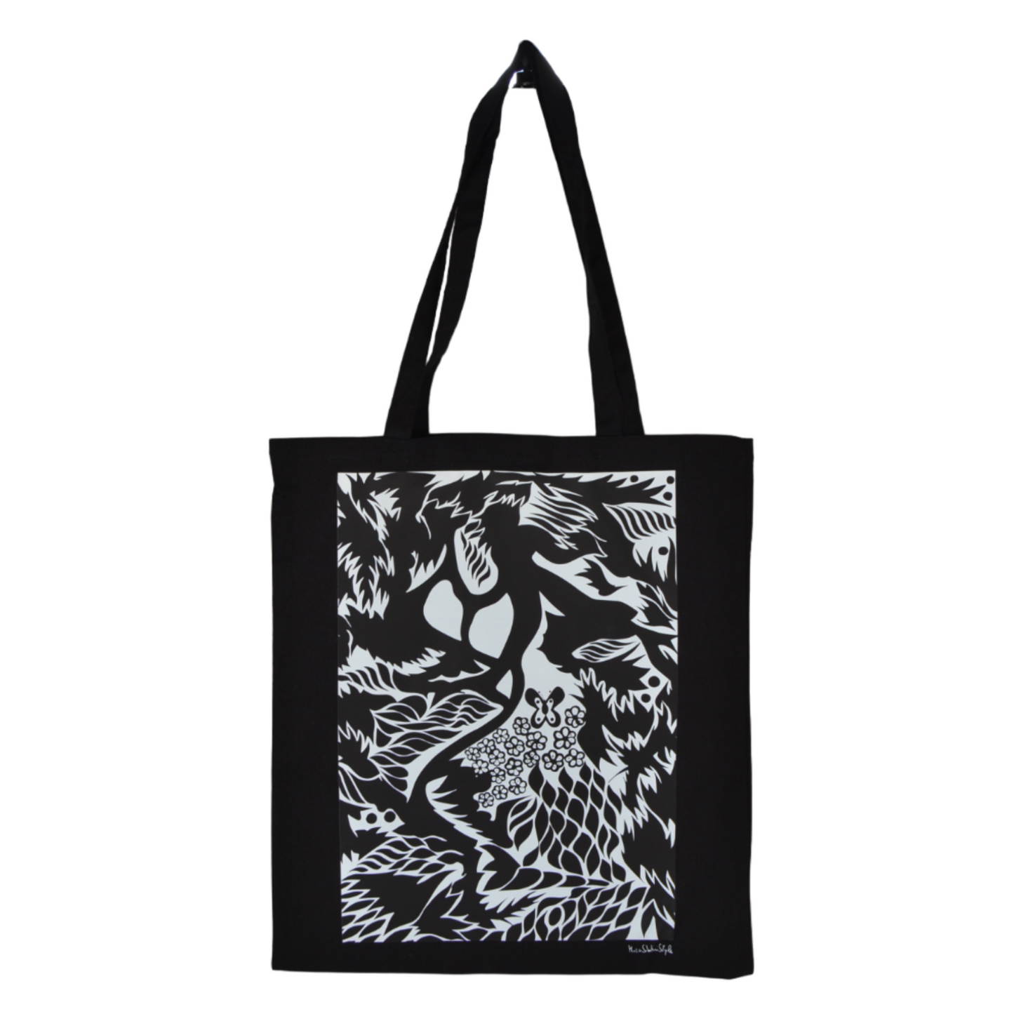 Pz 1 shopper in tela nera con manici borsa stampa artistica astratta arte CELLUBAG